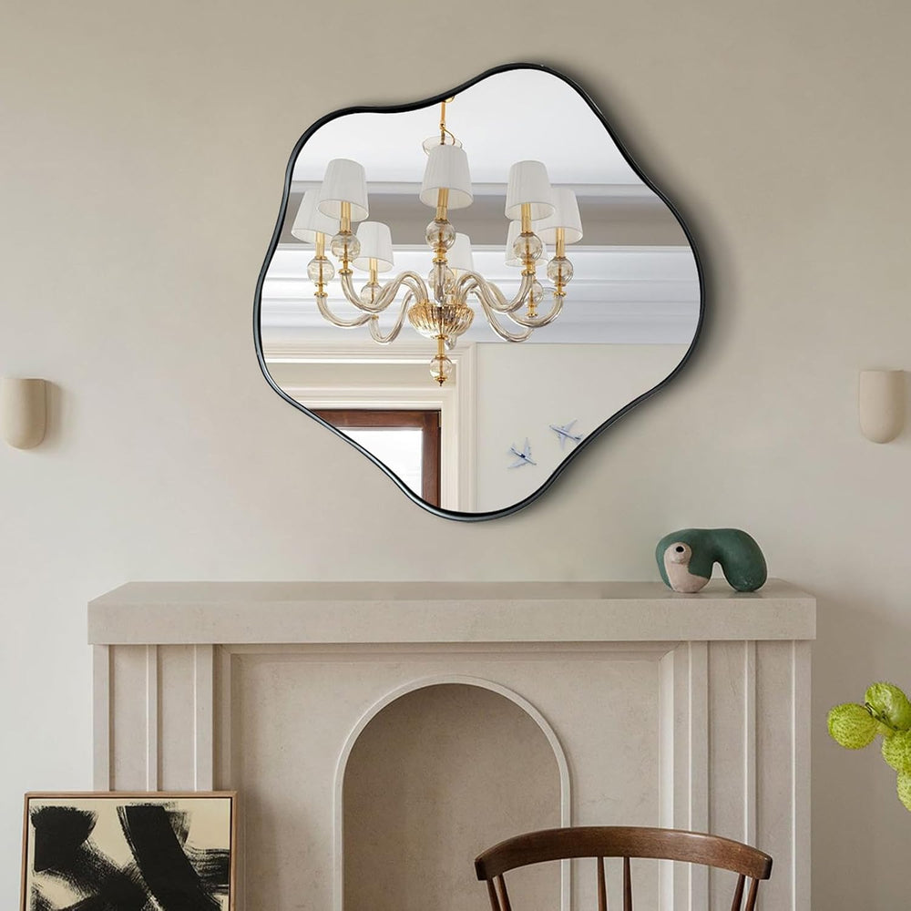 Scalloped Irregular Mirror, 24" Asymmetrical Art Deco Wall Mirror with G...