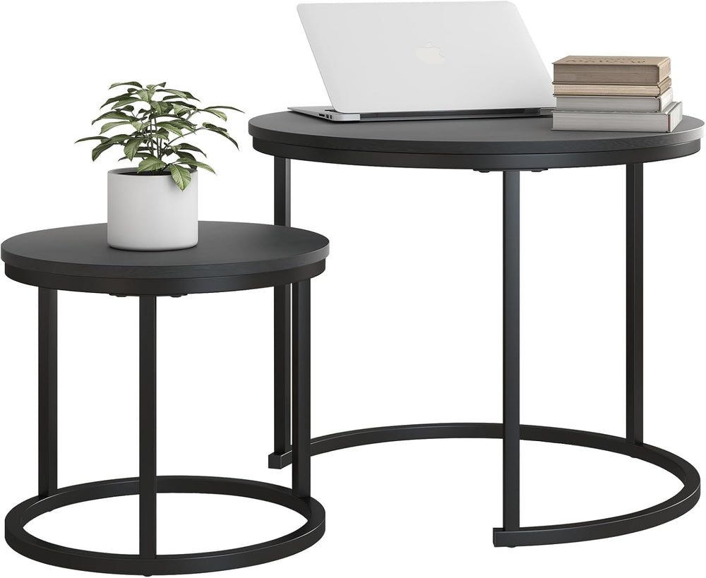 HOJINLINERO Round Nesting Coffee Table Set of 2,Small Black Coffee Table