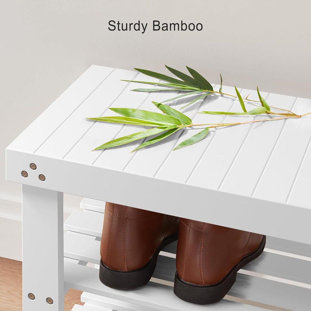 Pipishell 3 Tier Bamboo Shoe Rack Bench for Entryway, White