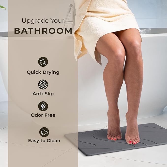 TOSORO - Stone Bath Mat Diatomaceous Earth Shower Mat Non-Slip Super Absorbent