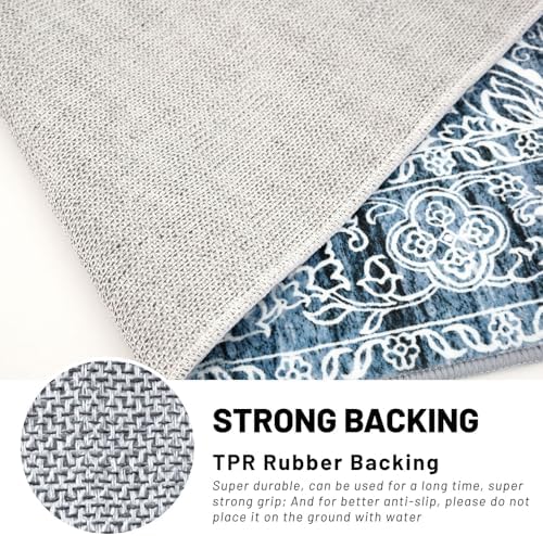KUTA 3x5 Entryway Rug Washable Area Rugs Vintage Kitchen Rugs Blue White