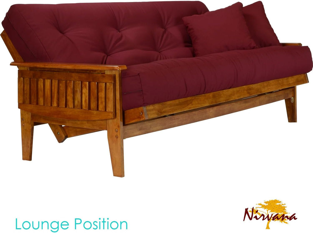 Eastridge Futon Set - Full Size, Frame, 8" Mattress, Twill Burgundy Cover