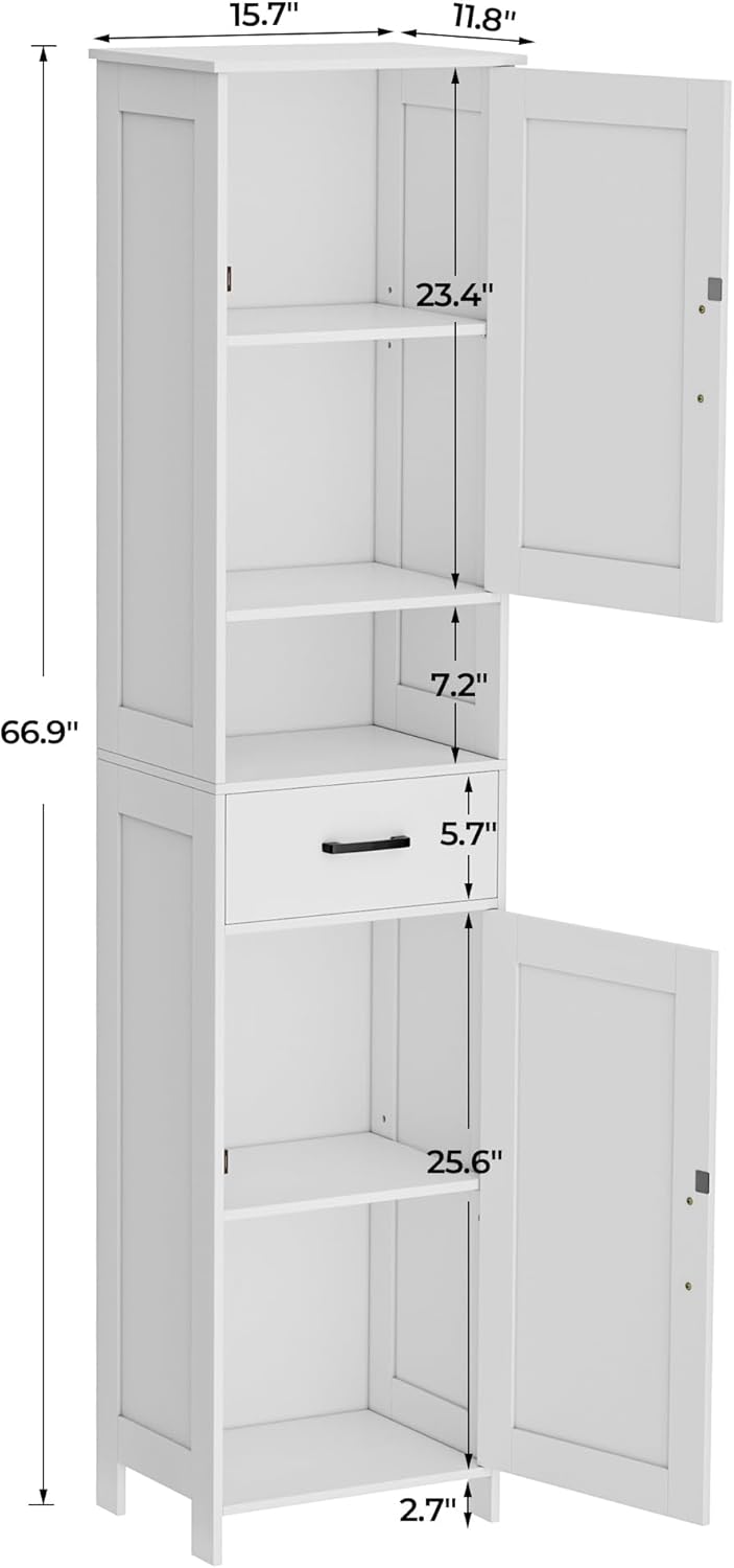 Homhedy 67" H Tall Bathroom Storage Cabinet with 2 Barn Doors and 1 Draw...