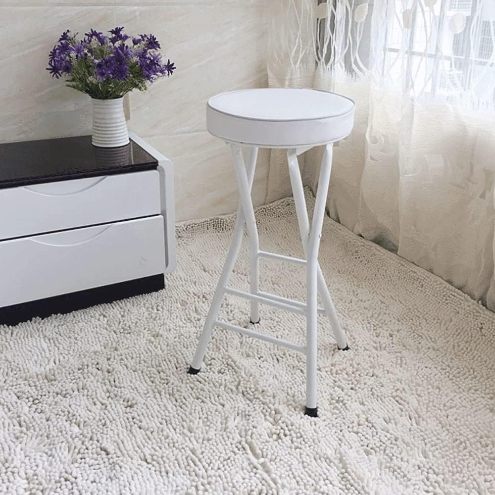 Foldable Round High Chair for Adults Compact White Folding Bar Stool Non Slip...