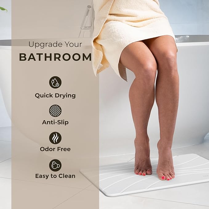 TOSORO - Stone Bath Mat Diatomaceous Earth Shower Mat Non-Slip Super Absorbent