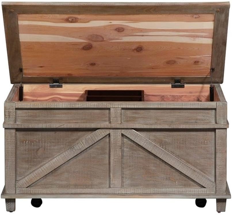 Pemberly Row 3 Piece Pine Wood Living Room Table Set, Weathered Taupe Finish,...