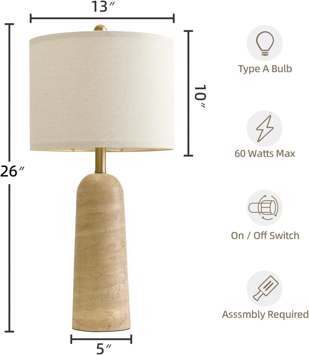 BOBOMOMO Modern Table Lamp Set of 2, Warm Beige Resin Lamp with Natural Stone...