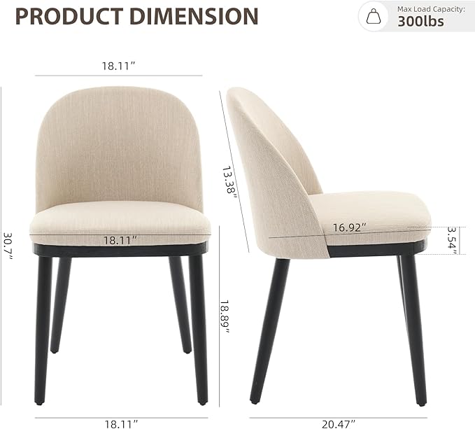 Upholstered Dining Chairs Set of 4,Modern Fabric Kitchen Side Chairs with Thi...