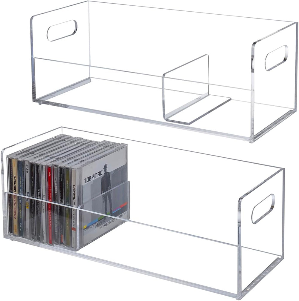 MyGift 2 Pcs Clear Acrylic CD Holder Racks, Stackable CD Storage Box, Music D...