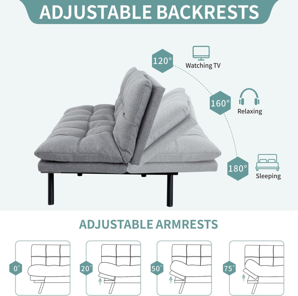 MUUEGM 71" Futon Sofa Bed with Memory Foam,Futon Couch with Adjust Backr...