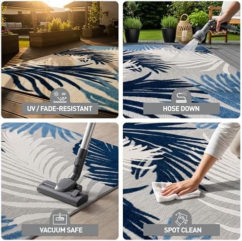 Rugshop Lucca Indoor/Outdoor Contemporary Floral Deck Area Rug Navy 5' x ...