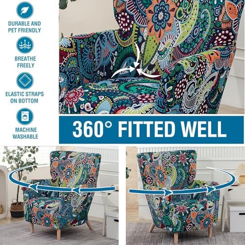 NILUOH Armchair Slipcover 1-Piece Stretch Velvet Wing Back Chair Sofa Slipcov...