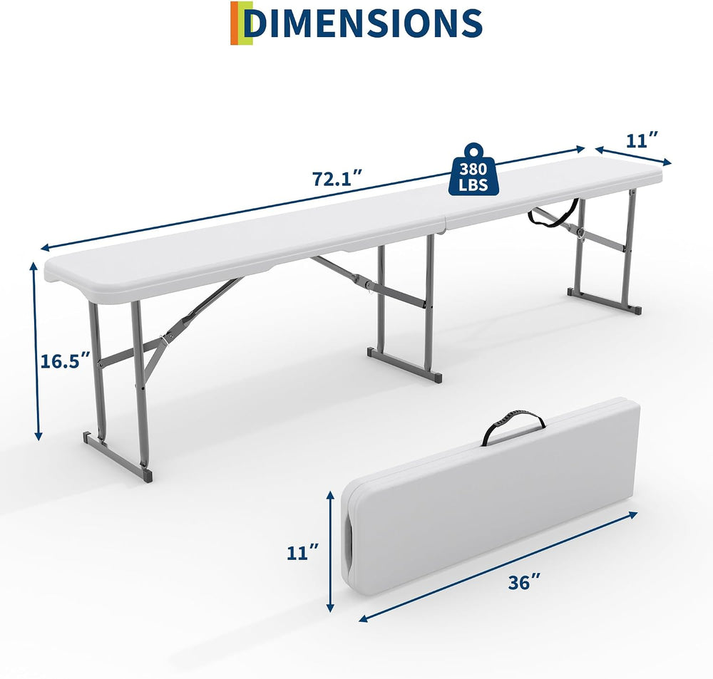 6FT Folding Bench 2 Pack, Plastic Portable Bench Seat with Carry Handle