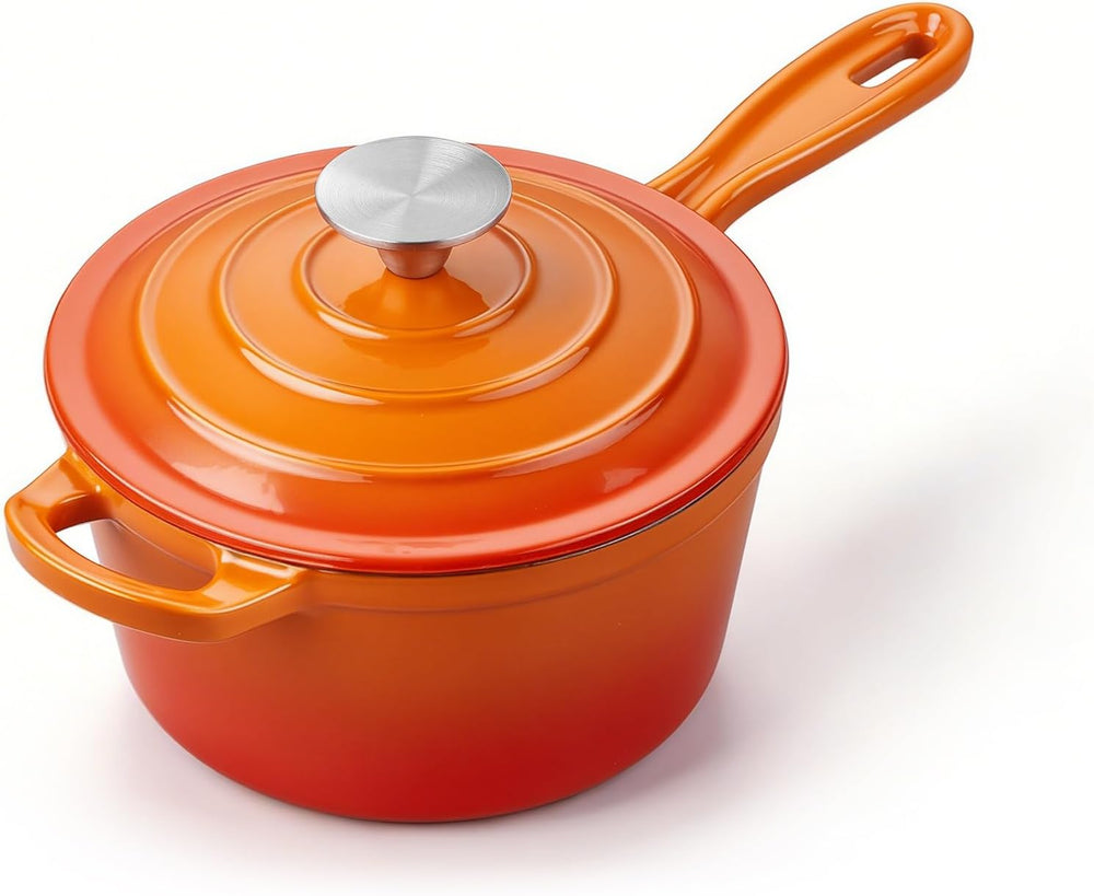 Homikit Small Cast Iron Pot, 2 QT Enameled Cast Iron Sauce Pan