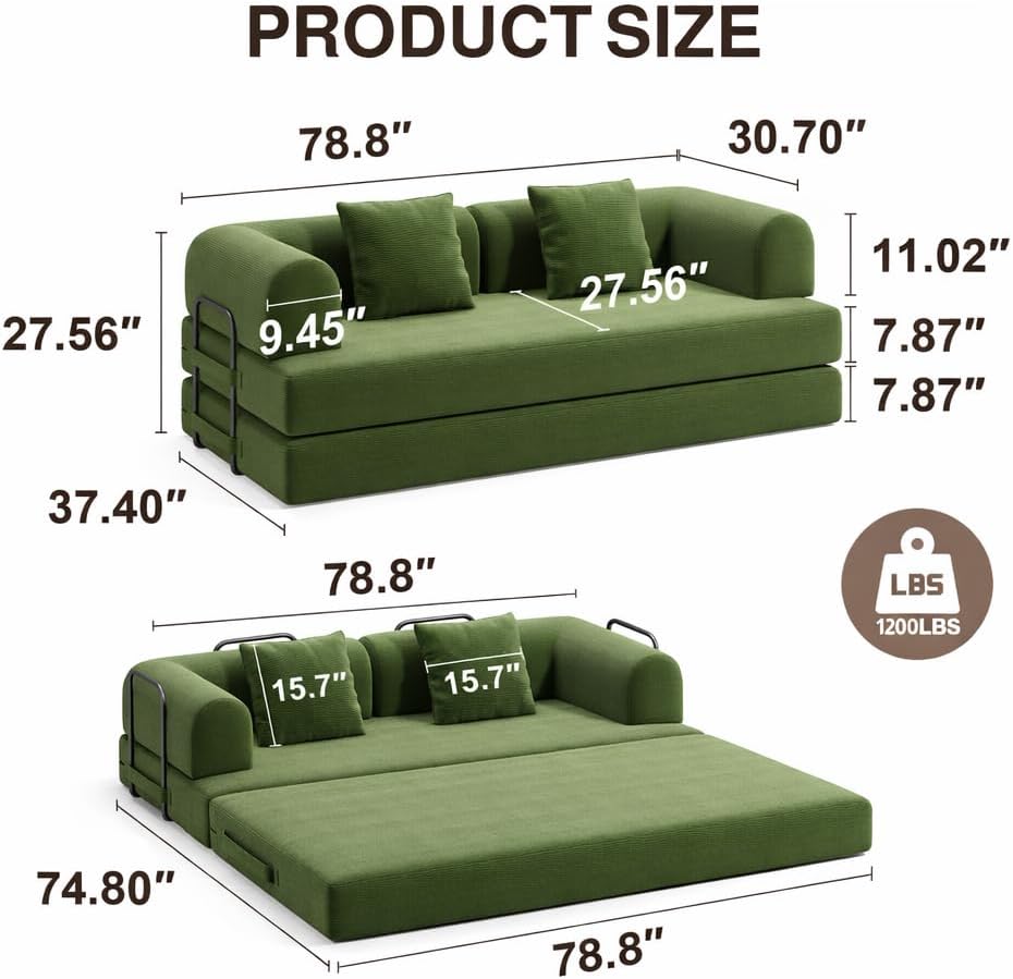 Ahomly 78.8'' Convertible Sofa Bed,5-in-1 Boneless Couch, No Assembly
