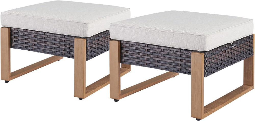 Outdoor Ottoman Wicker Patio Footrest - 2 Piece Wicker Footrest Footstools Se...