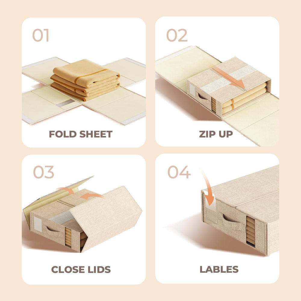 Sheet Organizers and Storage for Linen Closet, 6Pack Beige