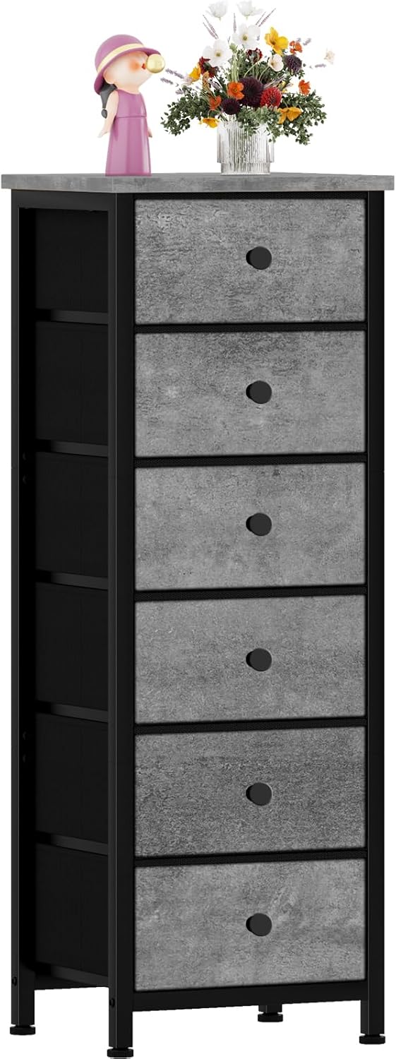 VASICAR Tall Dresser with 6 Large Drawers, Small Fabric Dresser Nightstand