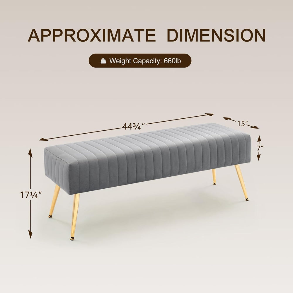 Furnimart 44 Inch Gray Velvet Modern Ottoman Bench, Modern Upholstered Bedroo...