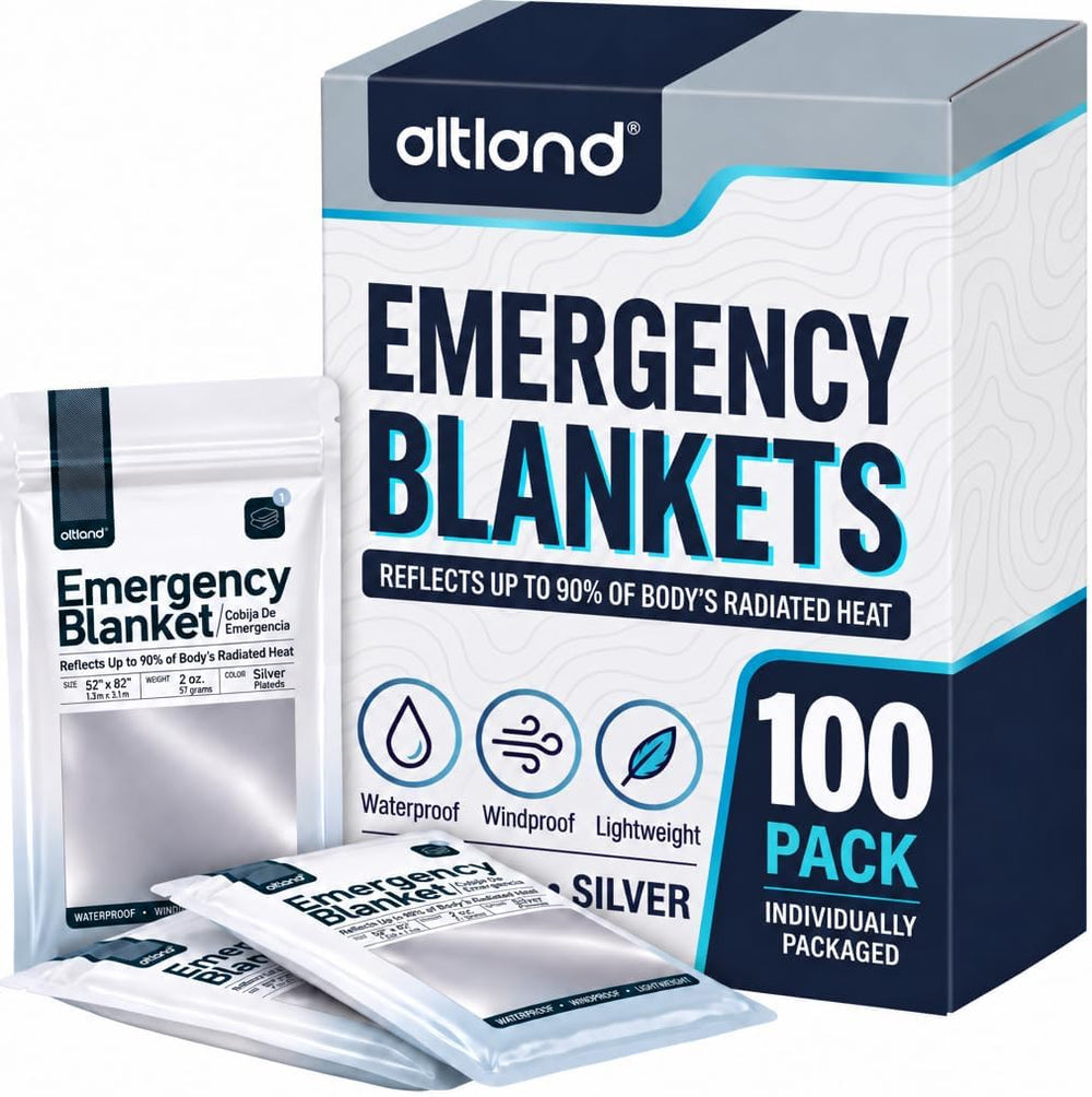 Altland 100 Pack of Emergency Blankets for Winter Survival and Preparedness