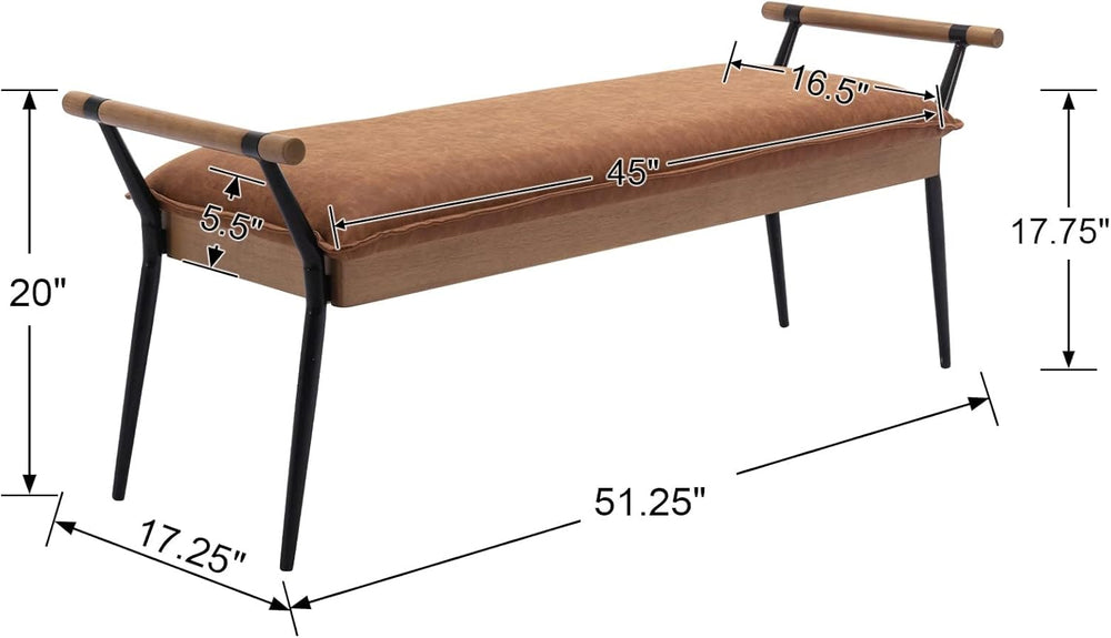 DUOMAY Modern Rectangle Ottoman Bench with Arms and Metal Legs, Mid Century P...