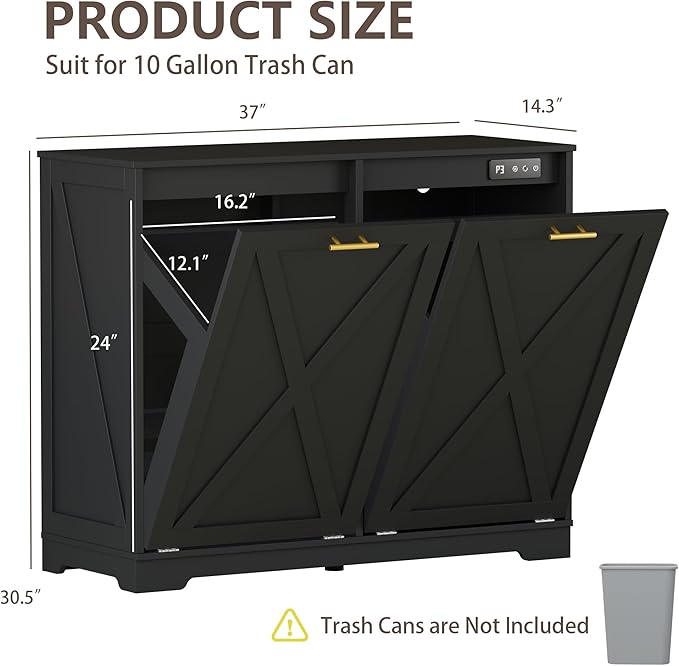 Double Tilt Out Trash Can Cabinet, Wooden Farmhouse Kitchen Garbage Bin
