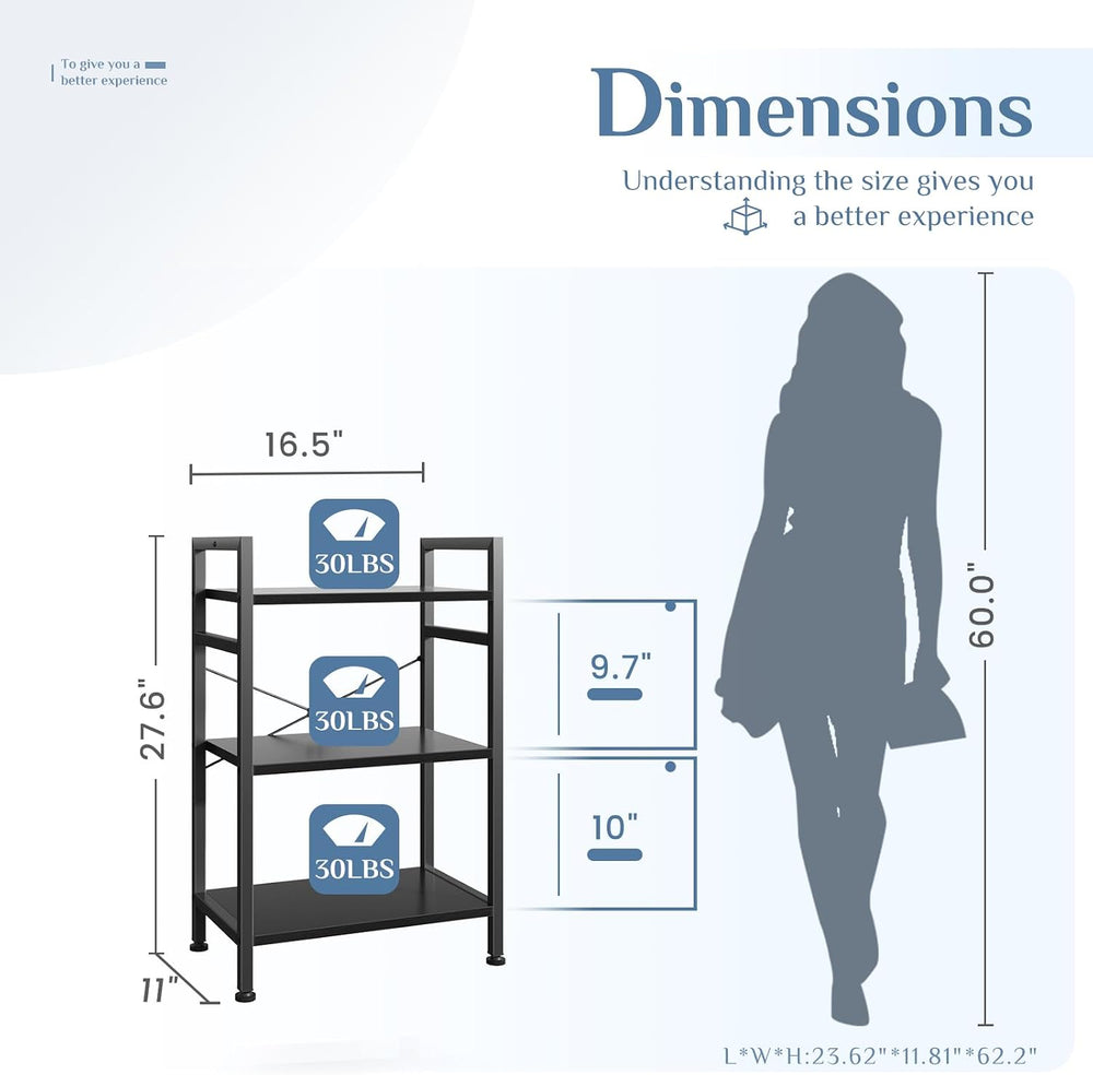 DUMOS 3 Tier Bookshelf, Home Office Bookcase Shelf Storage Organizer