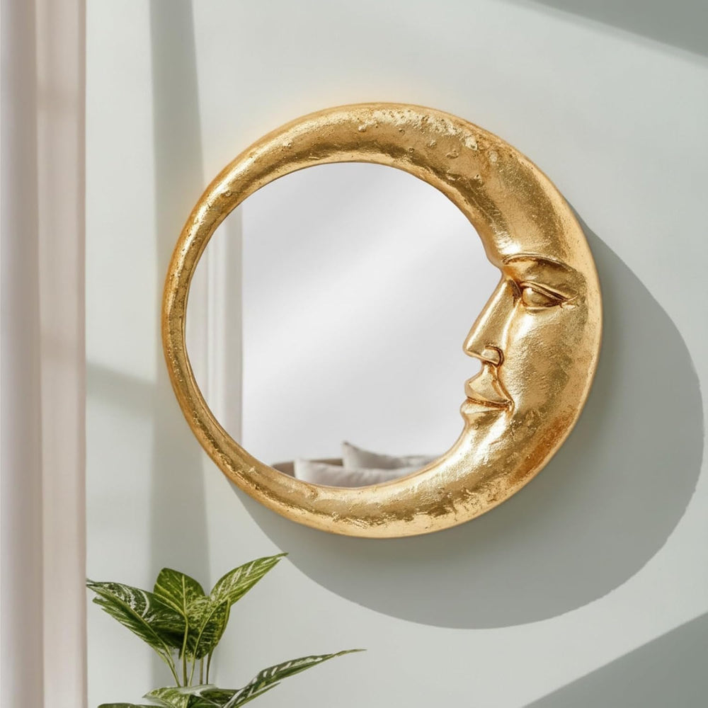 Novabright Celestial Mirror 90s Wall Decor, 8.85inch, Moon Crescent, Gold