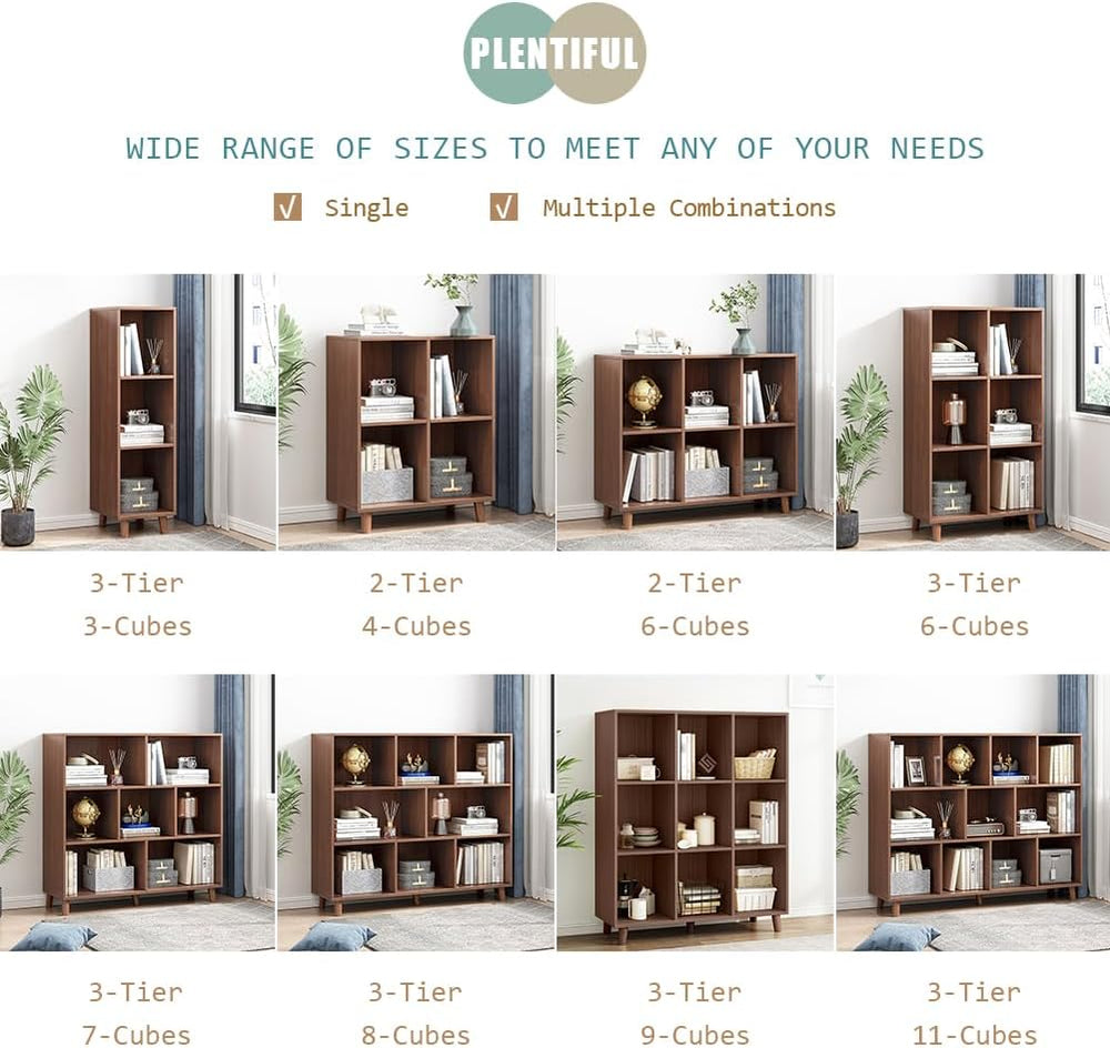 IOTXY Freestanding Open Cubes Bookcase - 2-Tier Floor Standing Wooden Storage...