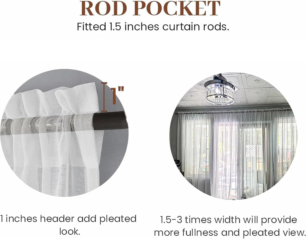 Rod Pocket Solid Sheer Curtains, White, 100" W x 84" L
