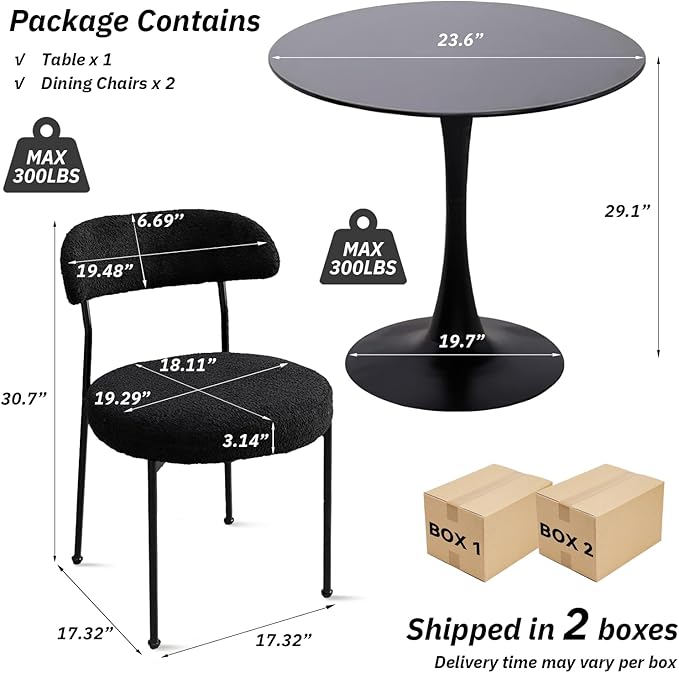 SoarFlash Kitchen Table and Chairs for 2, 24" Dining Table Set for 2 wit...