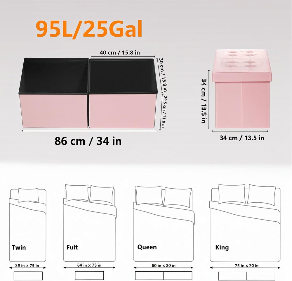 AmasSmile Footrest Ottoman Storage Bench,34" Velvet Folding Chest,Pink