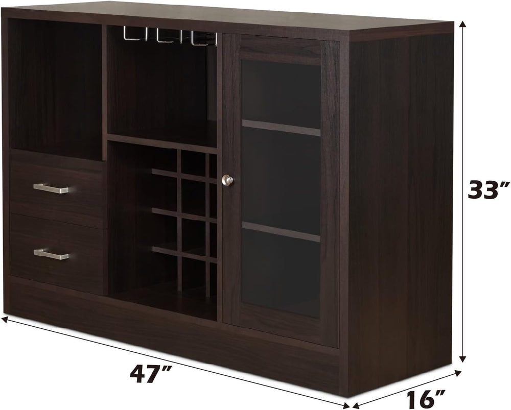 Knocbel Wooden Storage Wine Cabinet with Glass Door and 2 Interior Shelves, C...