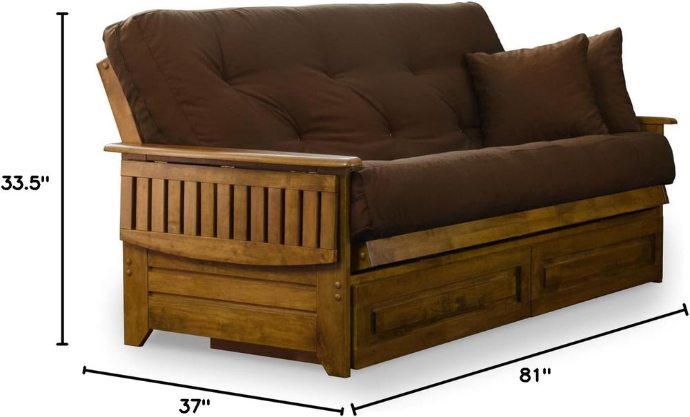 Nirvana Futons Brentwood Tray Arm Futon Frame, Drawers, and Microfiber Fudge ...