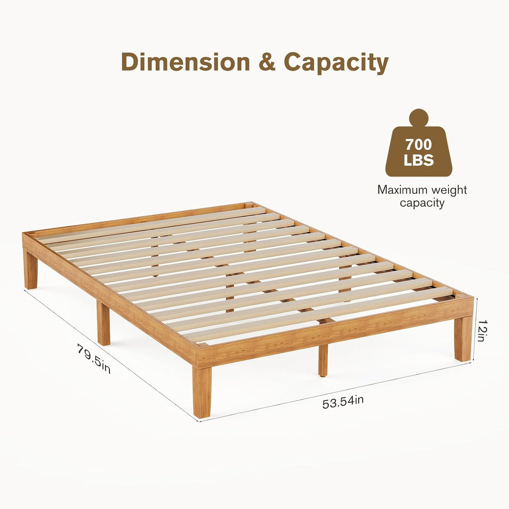 Sweetcrispy Full Size Bed Frames, 12 Inch Height Wood Platform Bed Frame