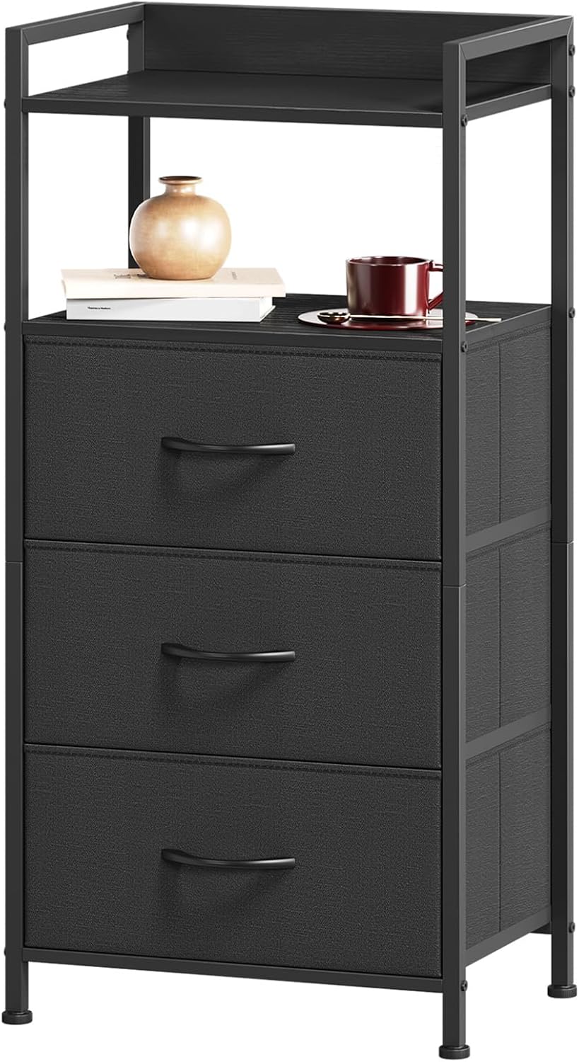 Somdot Nightstand with 3 Drawers, Fabric Dresser for Bedroom Bedside Table