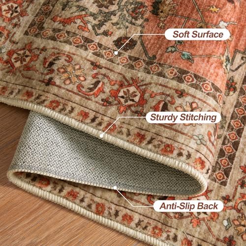 Oriental 8x10 Washable Area Rugs for Living Room, Boho Non Slip Large Rug