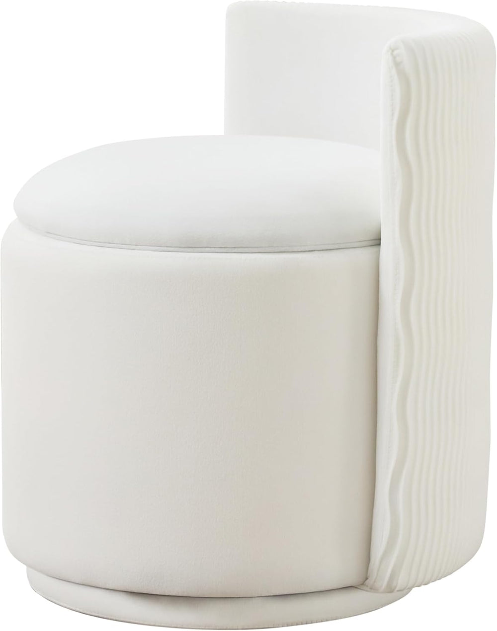 360° Swivel Velvet Vanity Chair with Storage, Barrel Makeup Chair with Wave B...