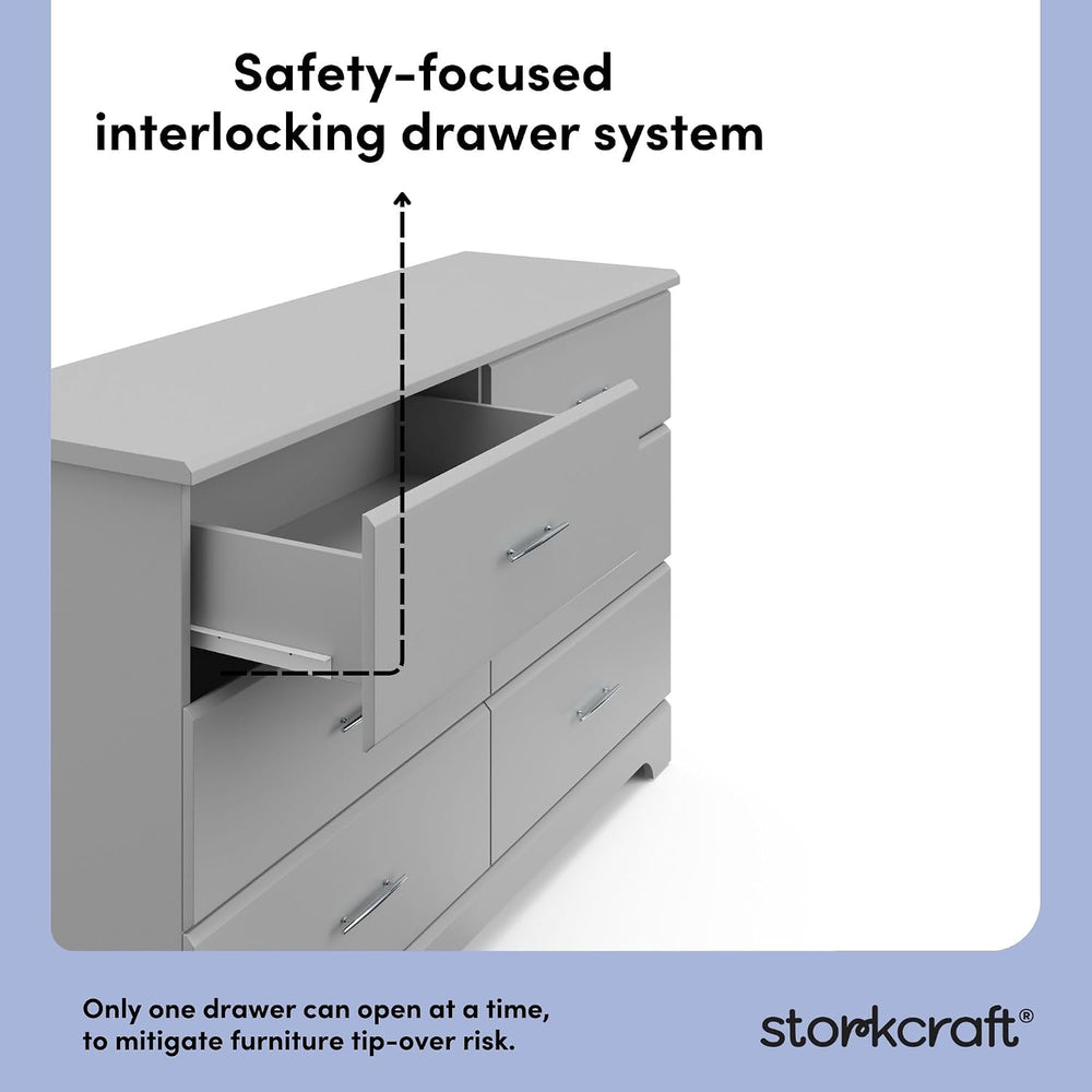 Storkcraft Brookside 6 Drawer Dresser, Pebble Gray