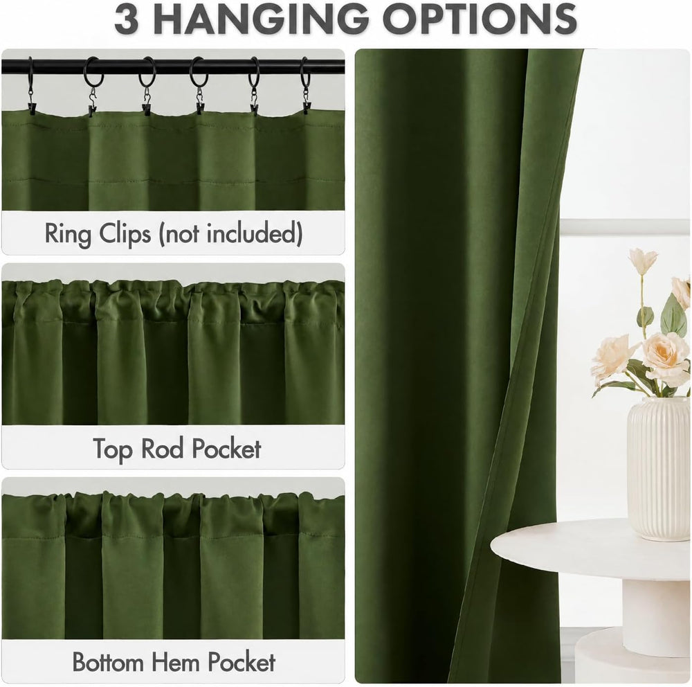 Miulee 4 Panels Short 36 Inch Blackout Kitchen Window Curtain Olive Green