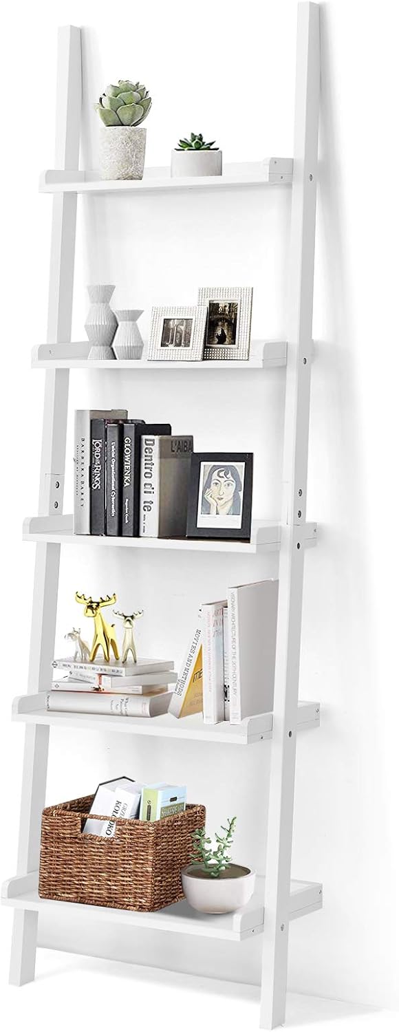 Tangkula 5-Tier Ladder Shelf, Wall-Leaning Bookshelf w/Open Shelves, Plant Fl...