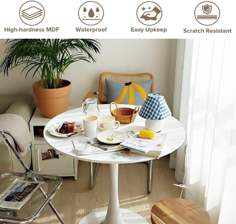 23.4" Tulip Dining Table, White, Perfect for 2-4 People, Mid-Century Mod...