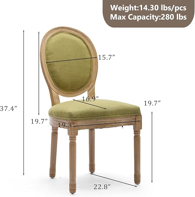 Linen Upholstered Dining Chairs Set of 6 French Country Oval Fabric Back Kitc...