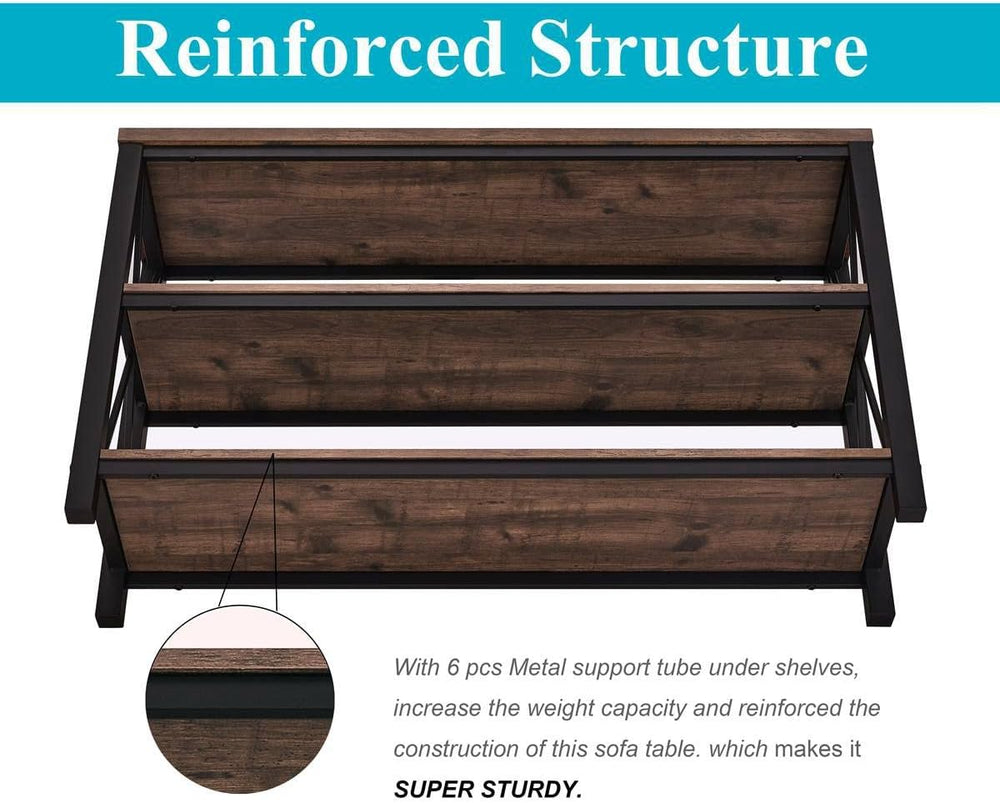 BON AUGURE 47” Narrow Console Table, 3 Tier Sofa Table Behind Couch, Rustic |...