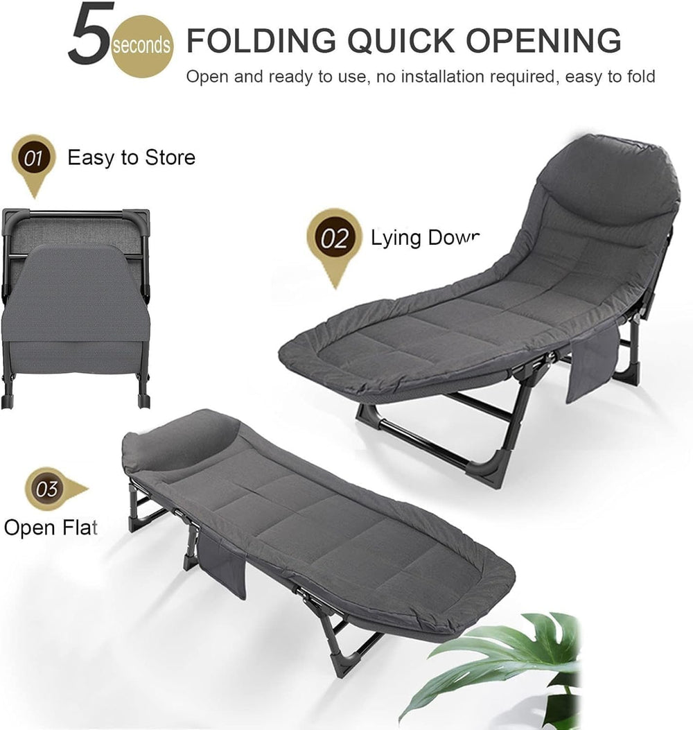 Camping Cot for Adults with Cushion, Portable Folding Camping Cot, 5-Position...