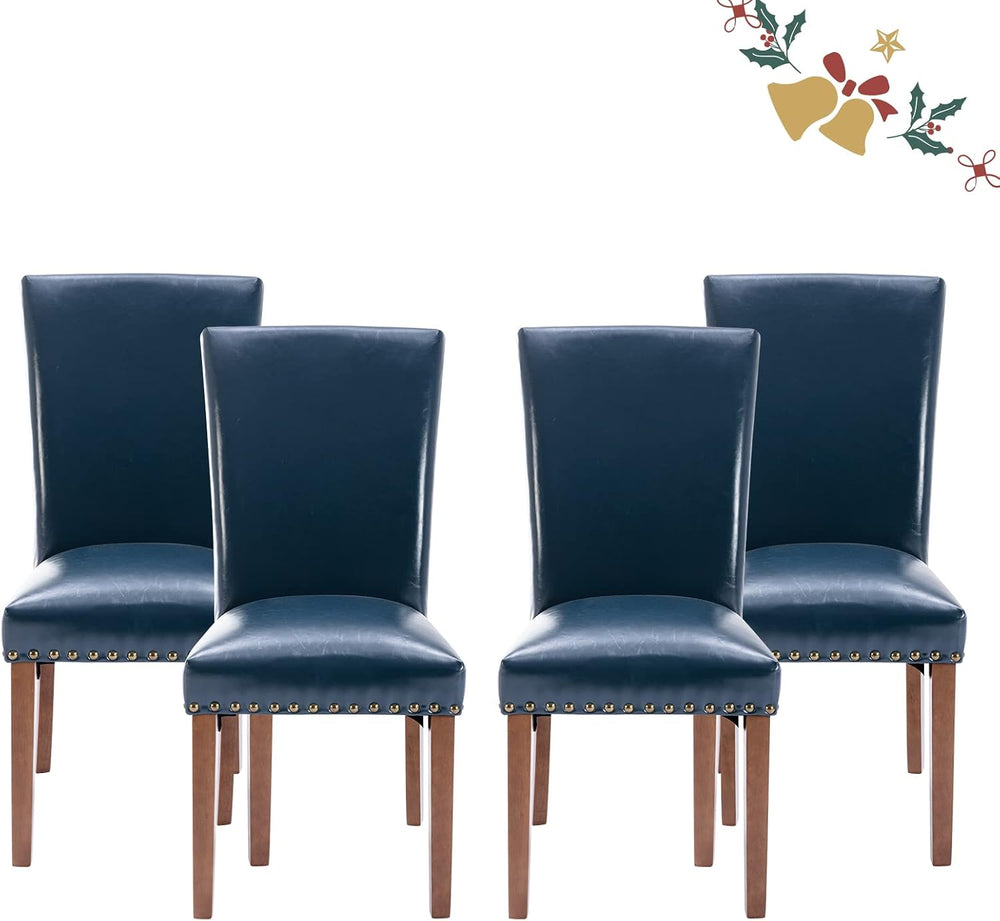 Parsons Dining Chairs Set of 4, Upholstered Nailhead PU Leather Dining Room K...