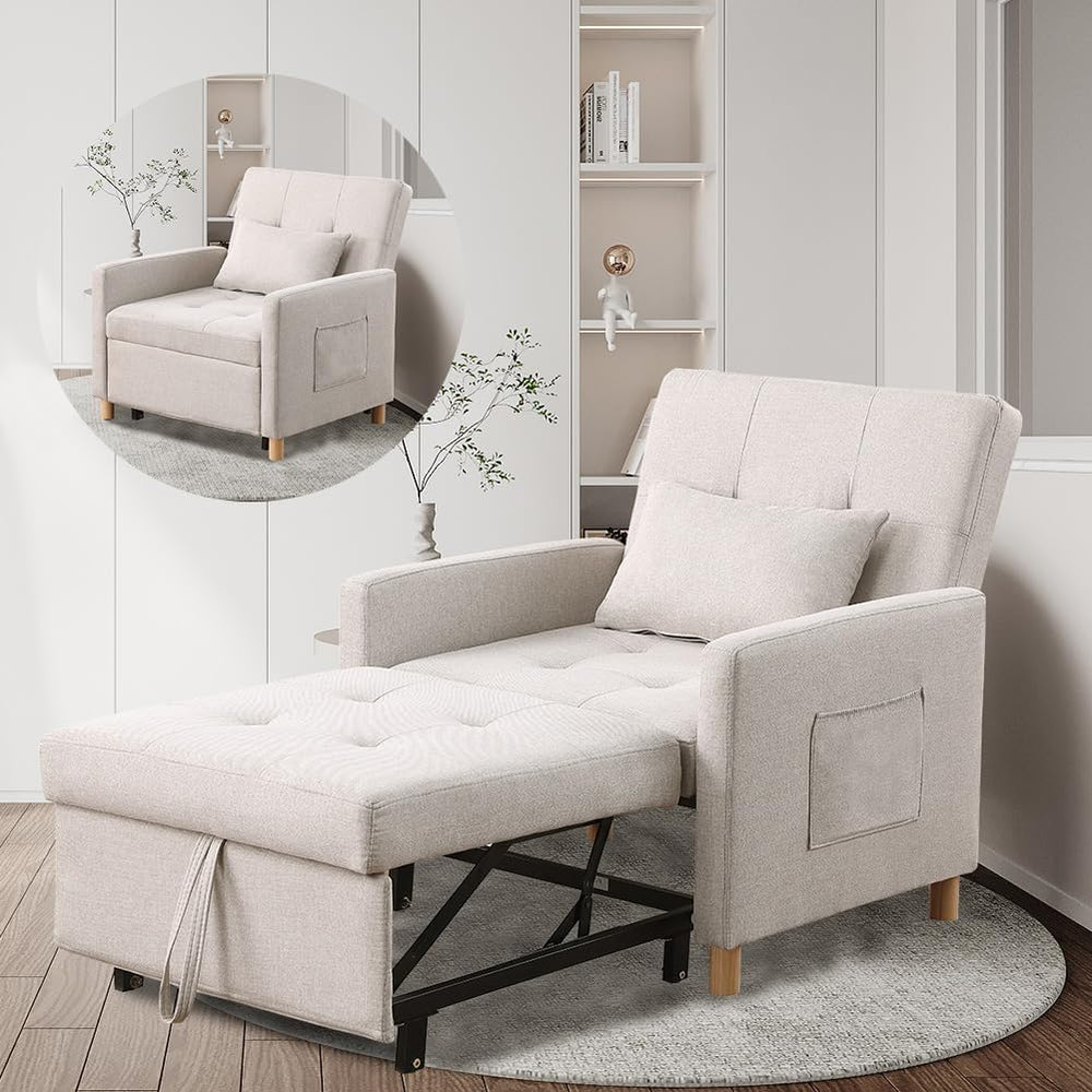 3 in 1 Convertible Sleeper Chair, Pull-Out Sofa Bed with Adjustable Backrest,...