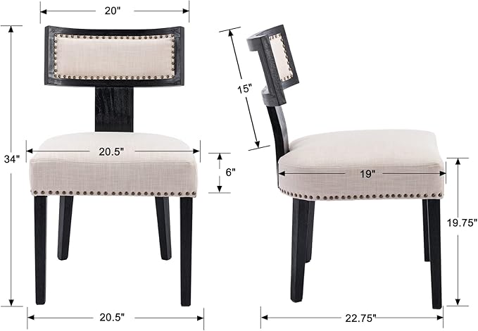 Mid Century Modern Dining Chairs Set of 2 Linen Fabric Upholstered Kitchen Si...