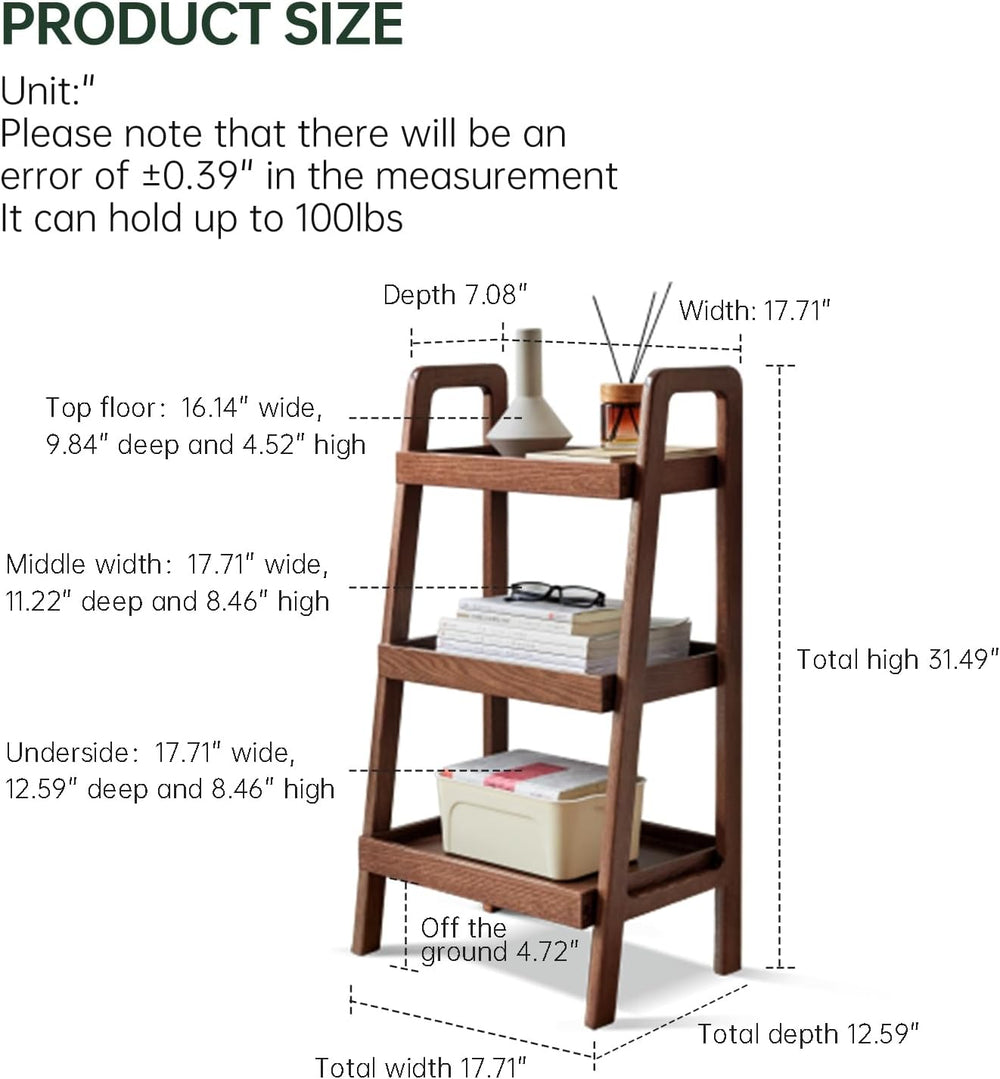 Solid Oak Small Bookshelf, 3 Tier Ladder Shelf Walnut Bookcase | Ladder books...