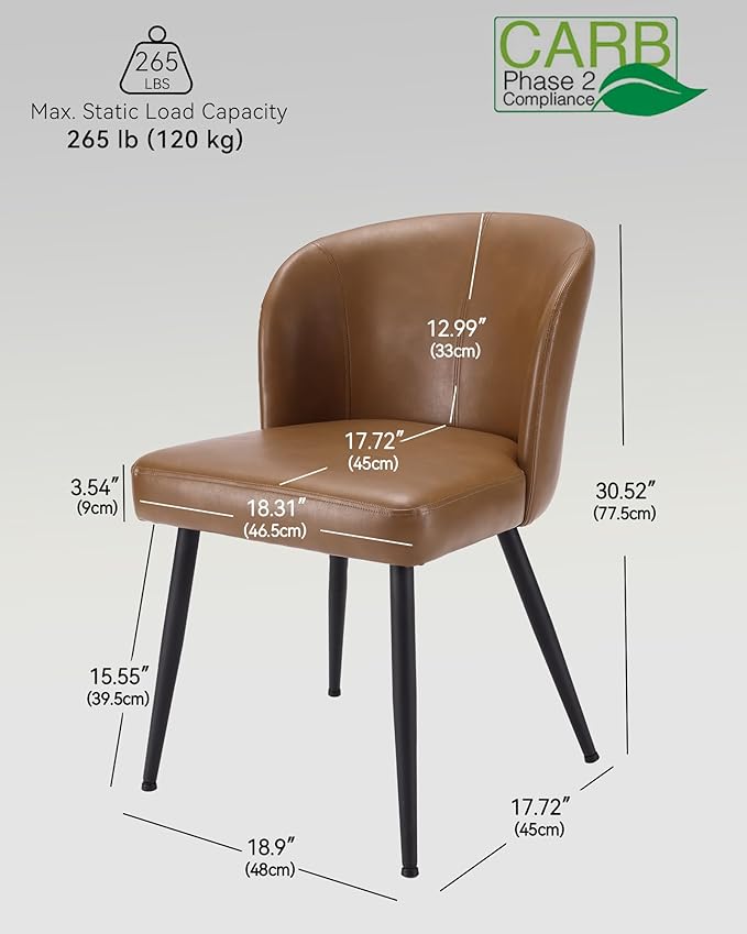 Dining Chairs Set of 2, Upholstered Kitchen Chairs with Faux Leather Cushion ...